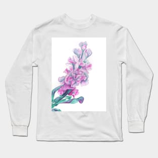 Matthiola Incana (Stock) pink flower painting Long Sleeve T-Shirt